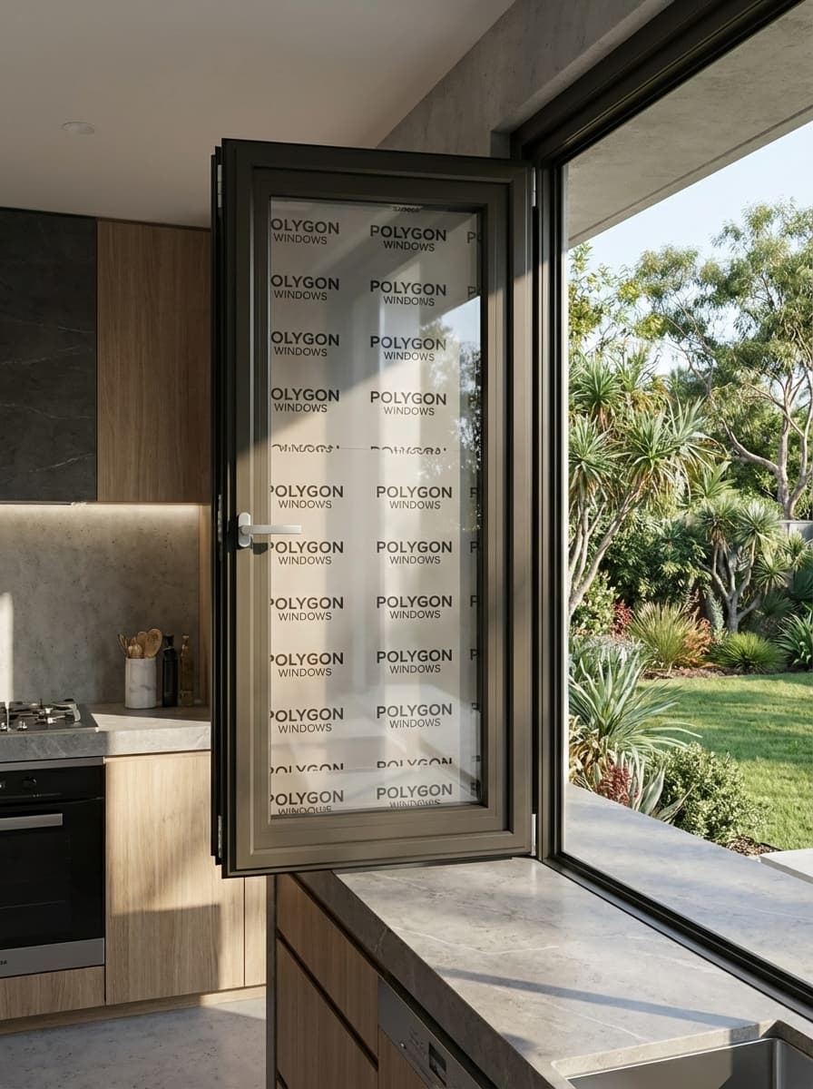 Stacking windows opening to open-plan living and garden views