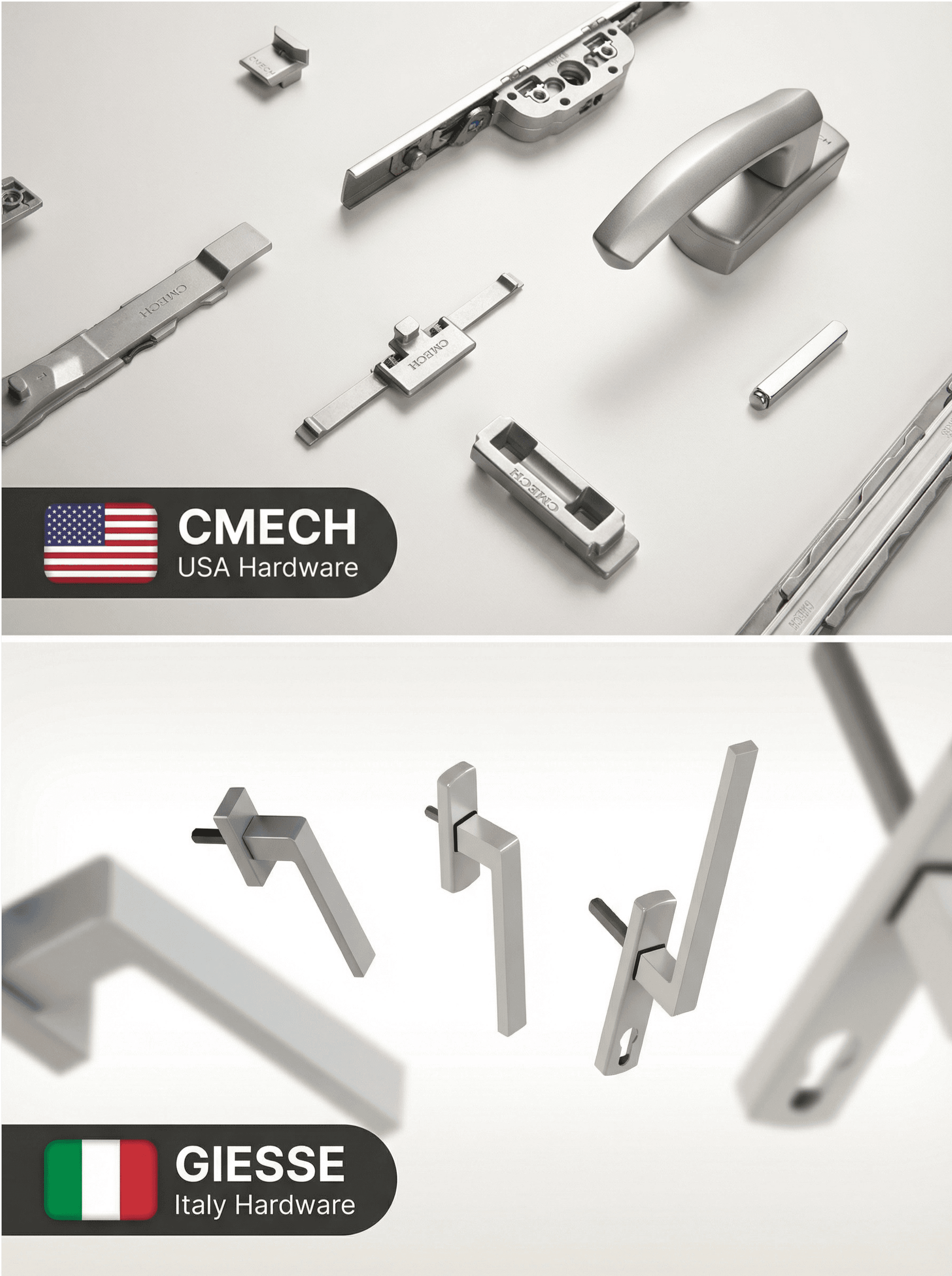 CMECH and GIESSE window and door hardware β precision locking and handles